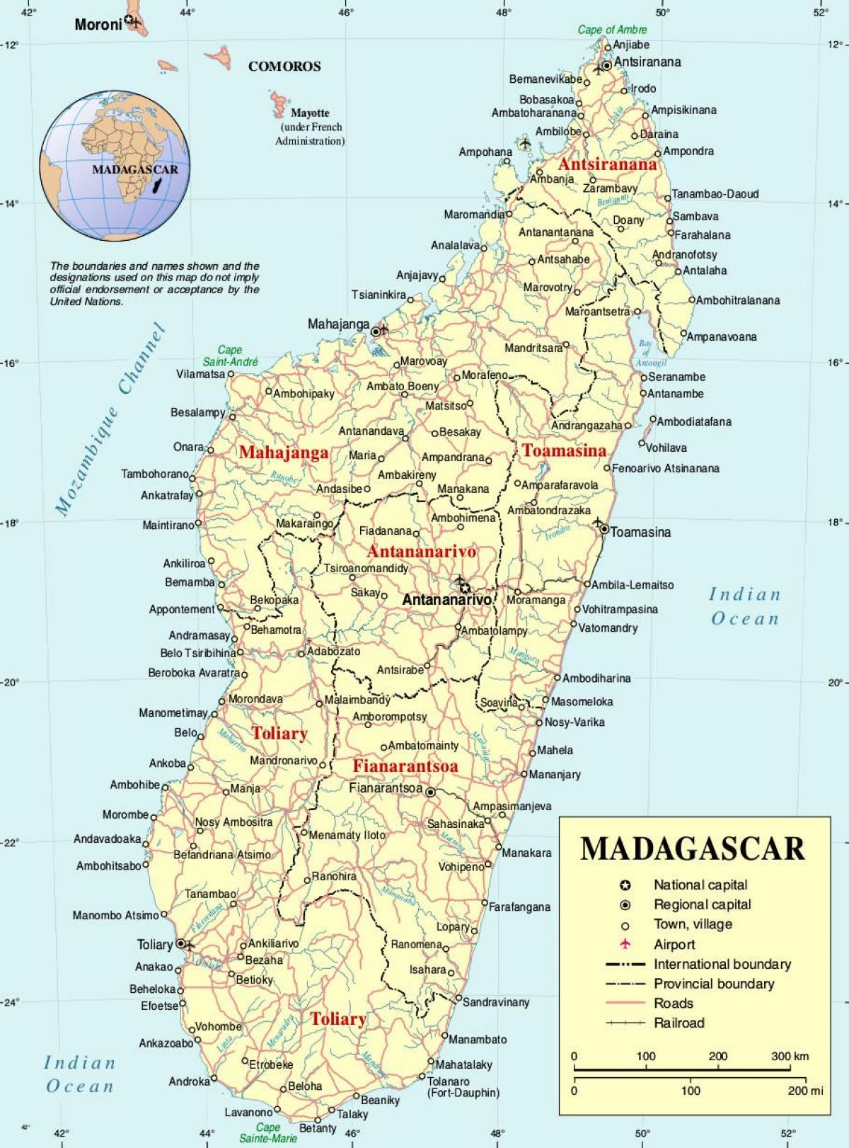 Şehirler ile Madagaskar haritası 