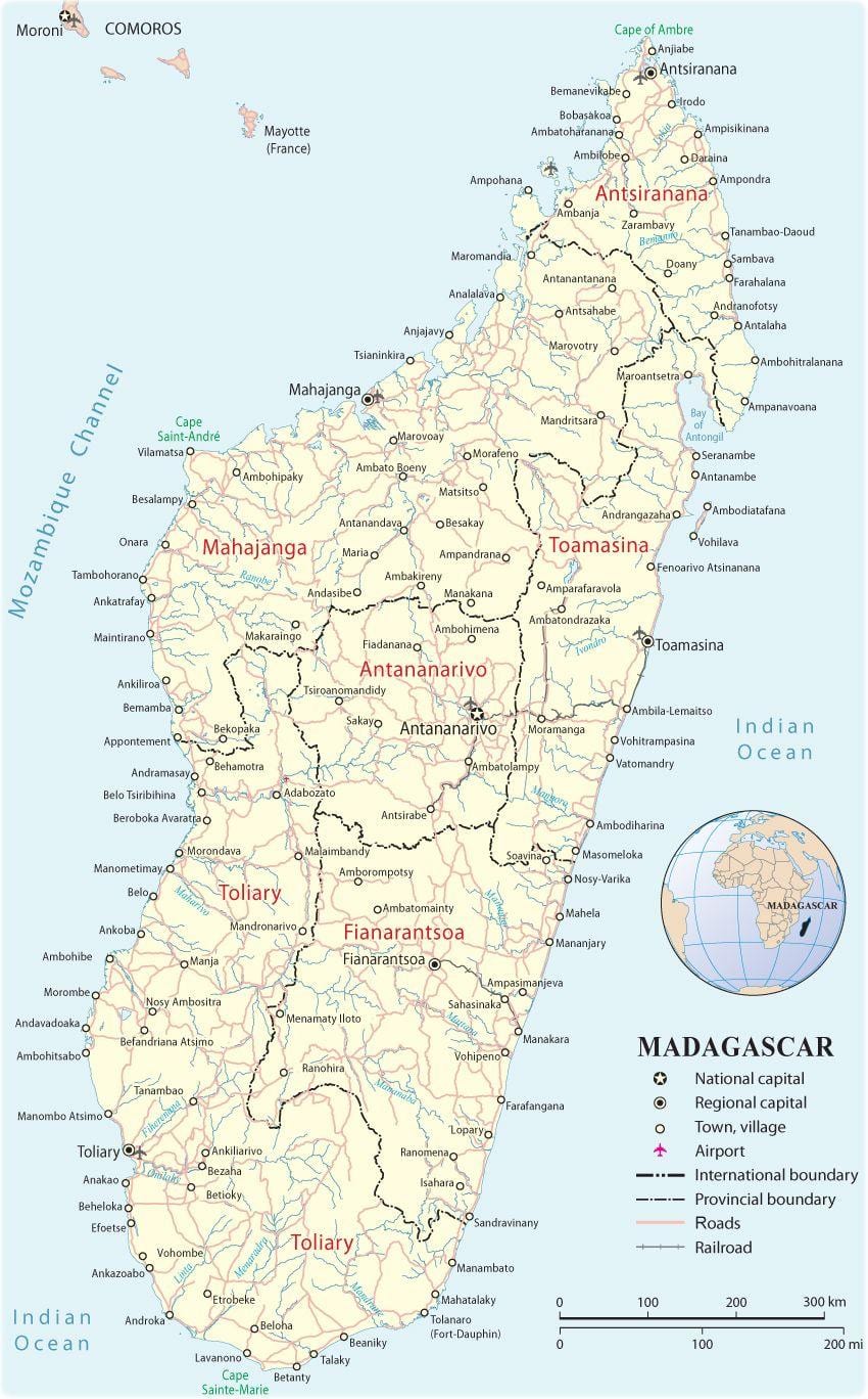 Madagaskar haritası havaalanları
