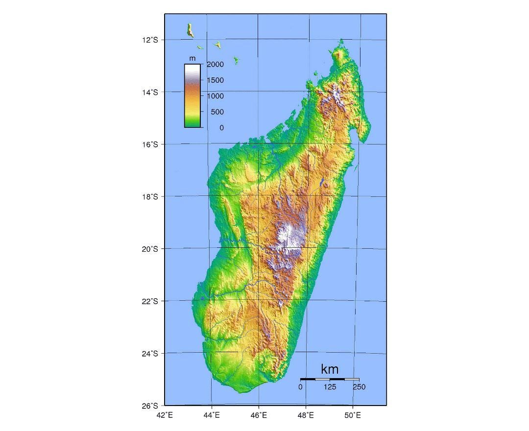 Madagaskar yükseklik haritası