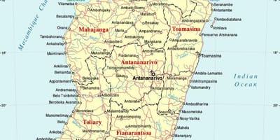 Şehirler ile Madagaskar haritası 