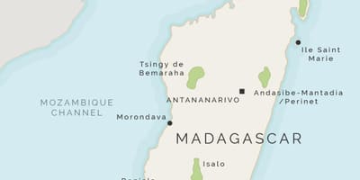 Madagaskar haritası ve adaları çevreleyen 