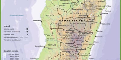 Madagaskar haritası fiziki harita 